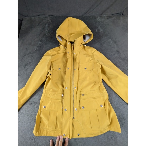 Lands' End Women's Yellow Hooded Rain Jacket Parka Size 10-12 Waterproof Shell - Picture 2 of 12